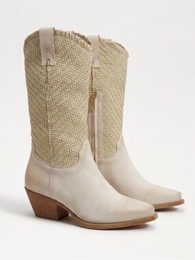 Sam Edelman Suede / Leathet Woven Shaft Beige Boots With Box